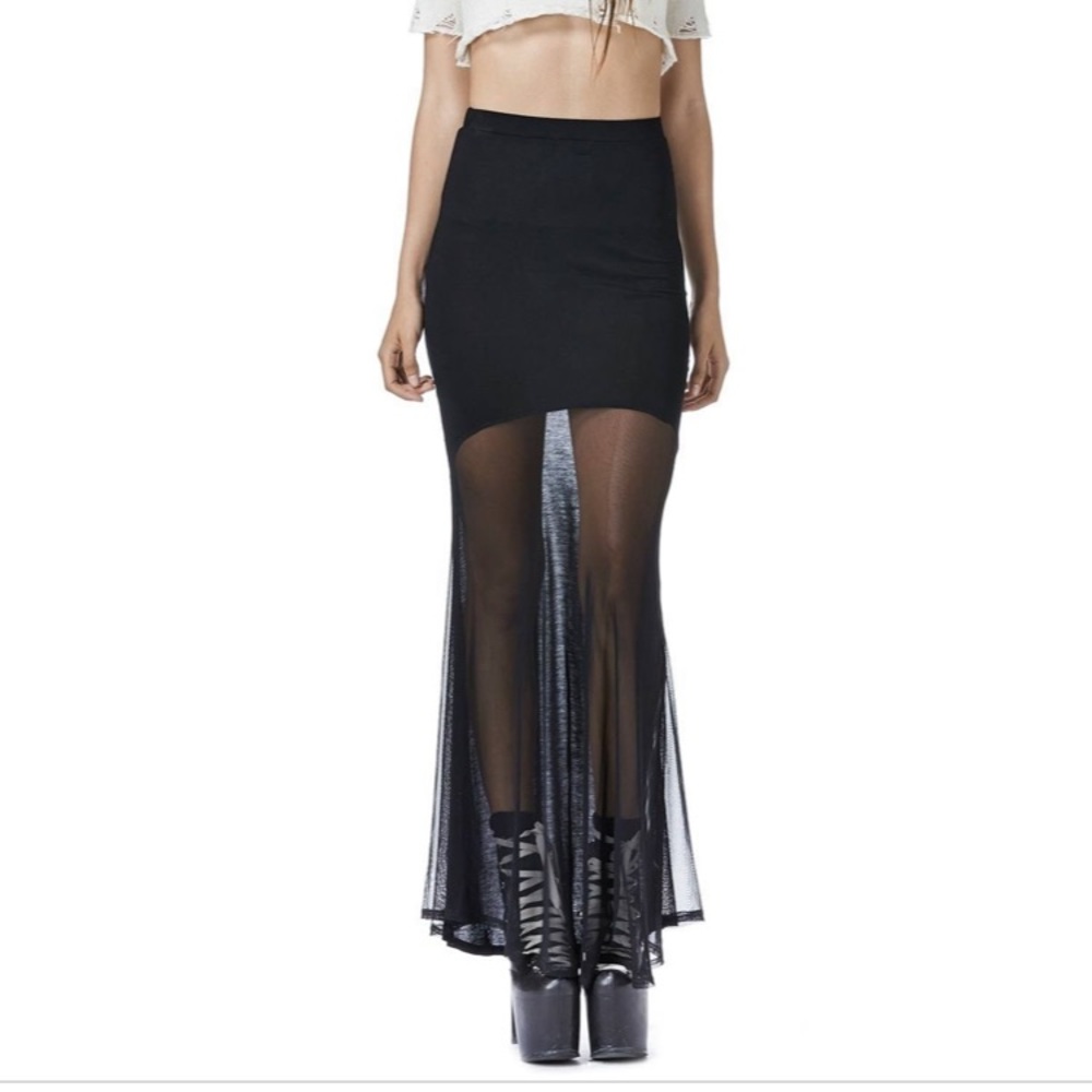 UNIF BANISH MESH GOTH BLACK MAXI SKIRT